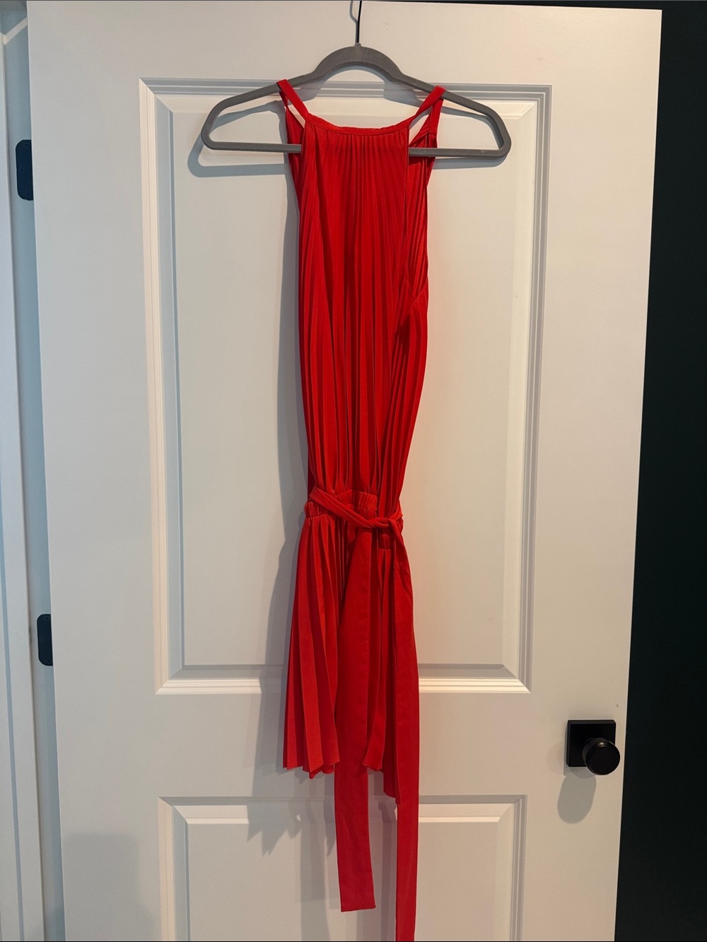 Alexis Red Pleated Midi Dress with Waist Tie